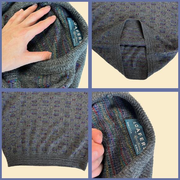 1990s geometric sweater, 3XL vintage 90s grey pullover by Loafers Reed St. James - Picture 4 of 6
